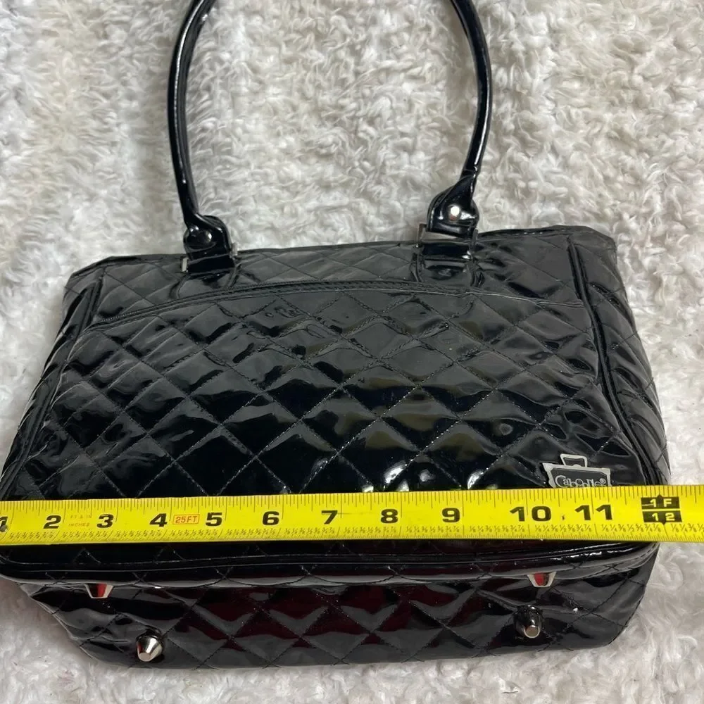 Caboodles Black Faux leather Patent Quilted Makeup Shoulder Bag.